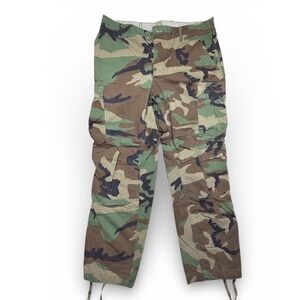 Vintage US Military Woodland Camo Cargo Combat Trousers Medium Regular